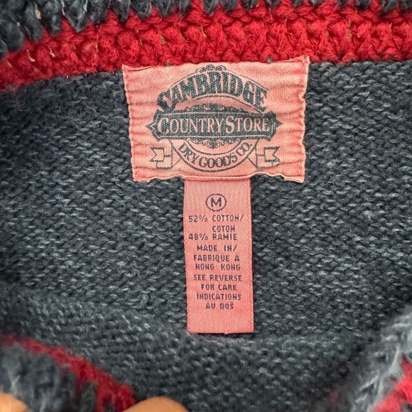 Vintage Men's Blue Aztec Tribal Grandmacore Patterned Cotton Sweater crochet hem - Picture 9 of 9